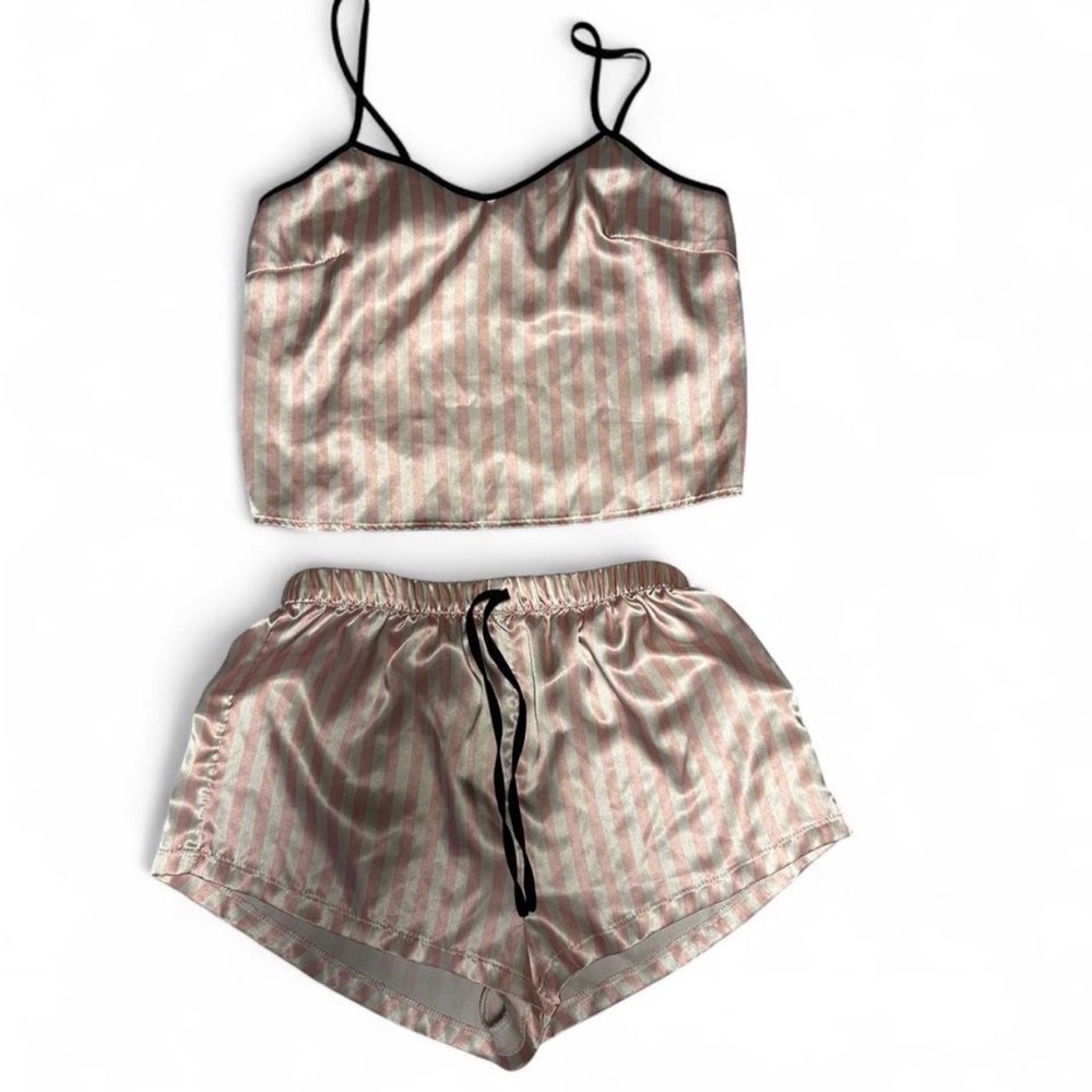 Striped Satin Cami & Short Sleep Set - Pink